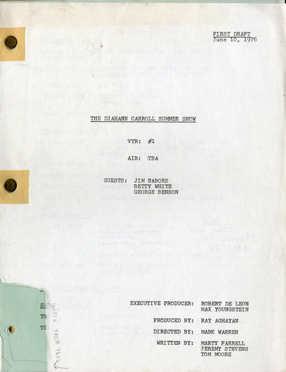 DIAHANN CARROLL SUMMER SHOW, THE (Jun 10, 1976) First draft TV script / Jim Nabors (guest)