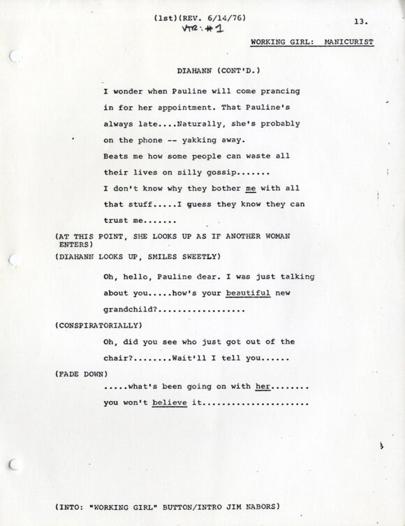 DIAHANN CARROLL SUMMER SHOW, THE (Jun 10, 1976) First draft TV script / Jim Nabors (guest)