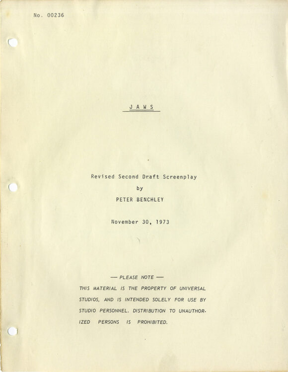 JAWS (Nov 30, 1973) Revised Second Draft screenplay by Peter Benchley