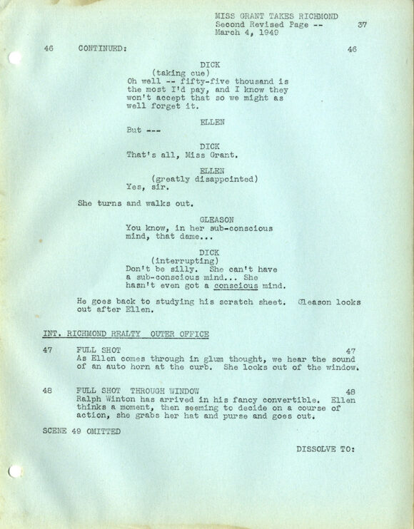 MISS GRANT TAKES RICHMOND (Feb 24, 1949) Final draft screenplay by Frank Tashlin, Nat Perrin