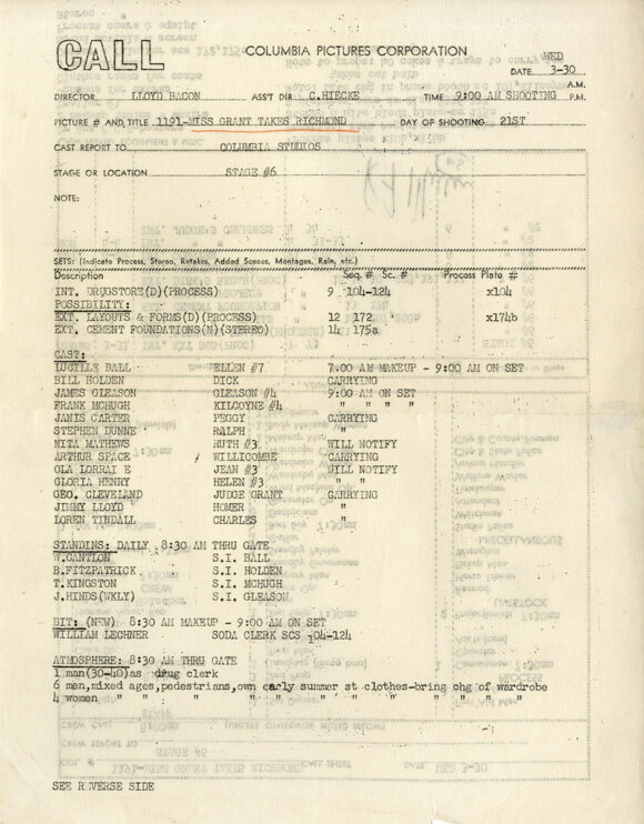 MISS GRANT TAKES RICHMOND (Feb 24, 1949) Final draft screenplay by Frank Tashlin, Nat Perrin