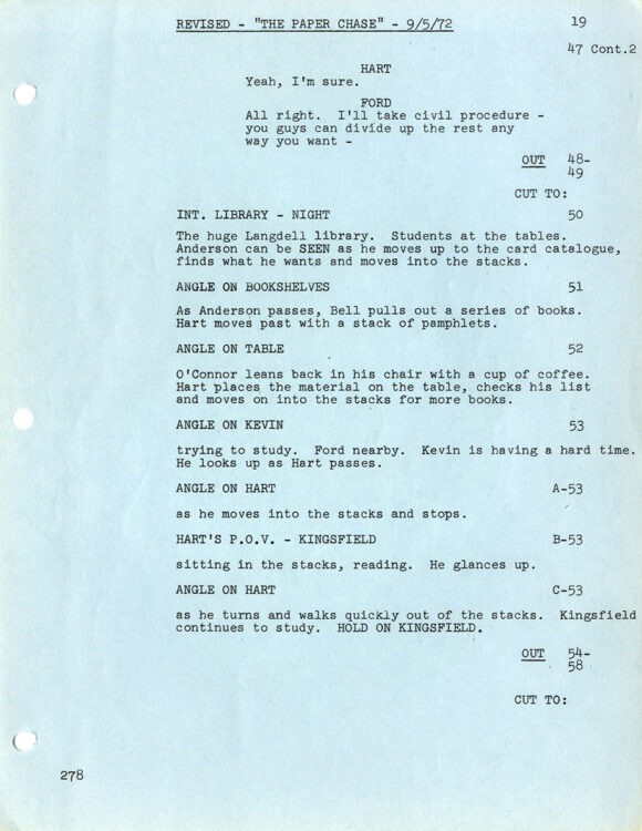 PAPER CHASE, THE (Aug 1, 1972) Screenplay by James Bridges