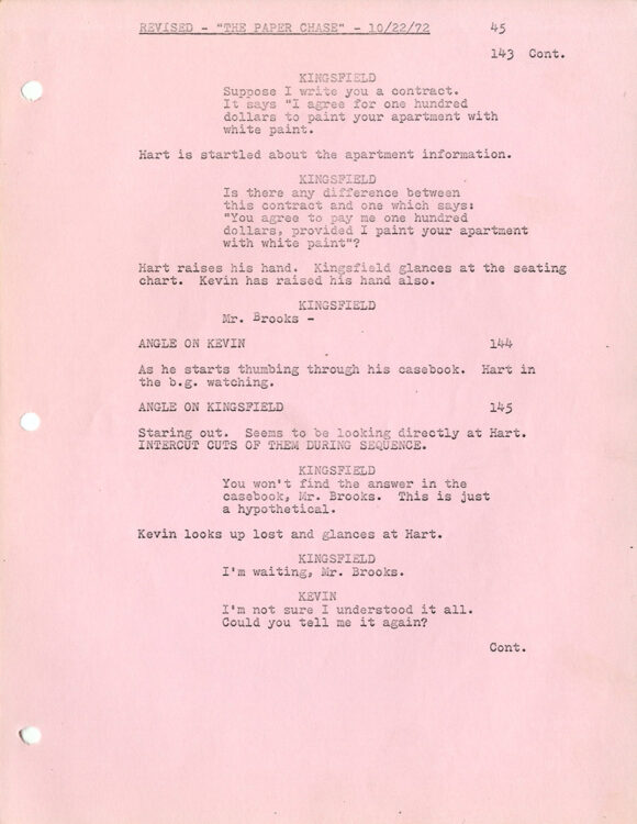 PAPER CHASE, THE (Aug 1, 1972) Screenplay by James Bridges