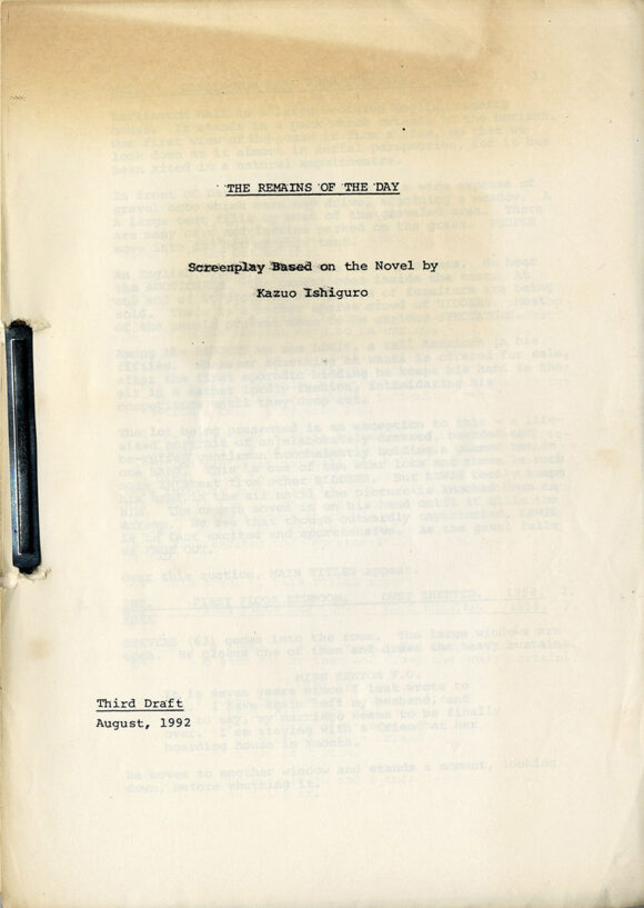 REMAINS OF THE DAY, THE (Aug 1992) Third Draft script by Harold Pinter, Ruth Prawer Jhabvala