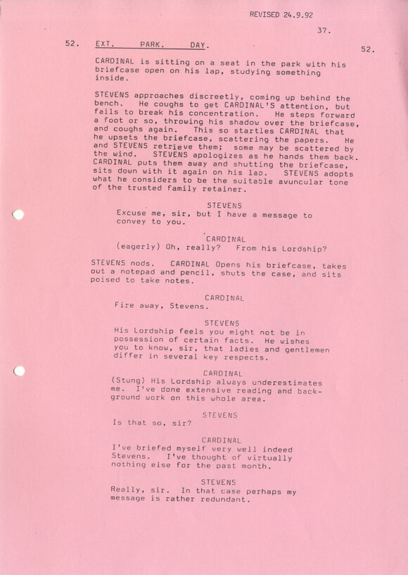 REMAINS OF THE DAY, THE (Aug 1992) Third Draft script by Harold Pinter, Ruth Prawer Jhabvala