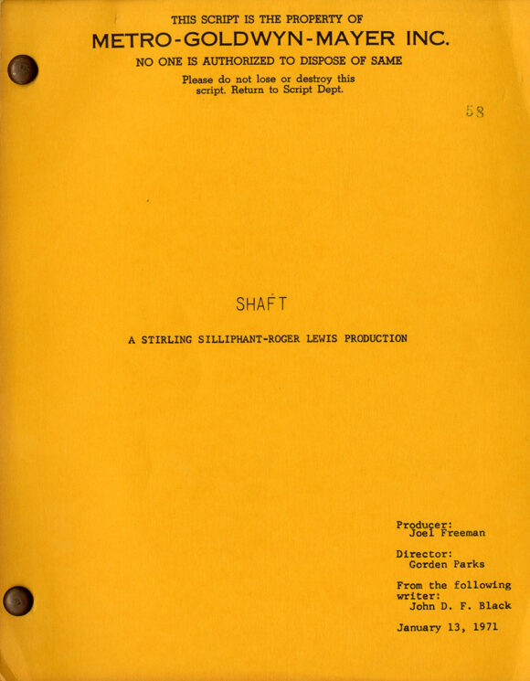 SHAFT (Jan 13, 1971) Film script by Ernest Tidyman, John D. F. Black