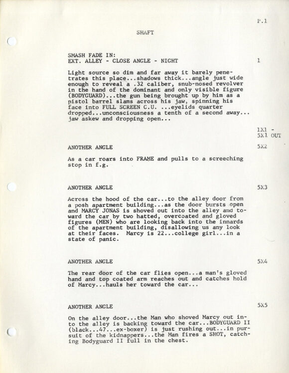 SHAFT (Jan 13, 1971) Film script by Ernest Tidyman, John D. F. Black