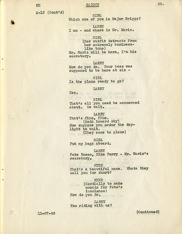 SAIGON (1946) Film script