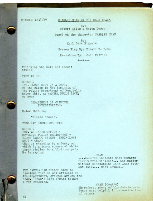 CHARLIE CHAN AT THE RACE TRACK (May 9, 1936) Revised Final shooting script