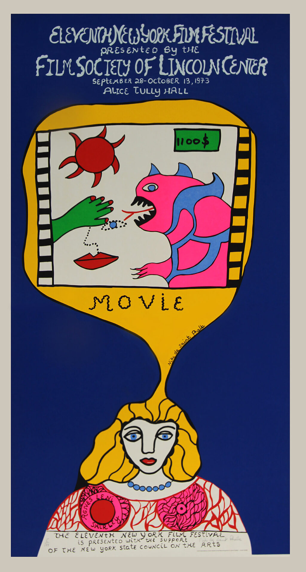 11TH NEW YORK FILM FESTIVAL (1973) Signed poster by Niki de Saint Phalle