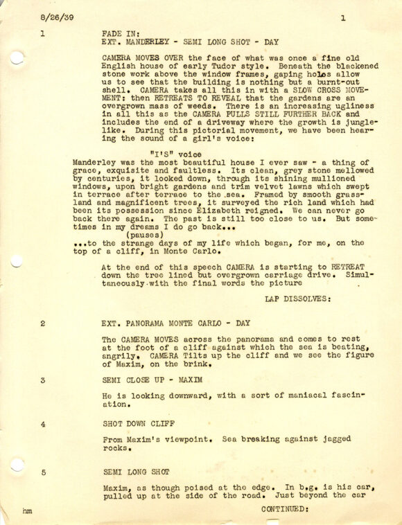 REBECCA (Aug 24, 1939) Film script, from the novel by Daphne du Maurier - Image 2