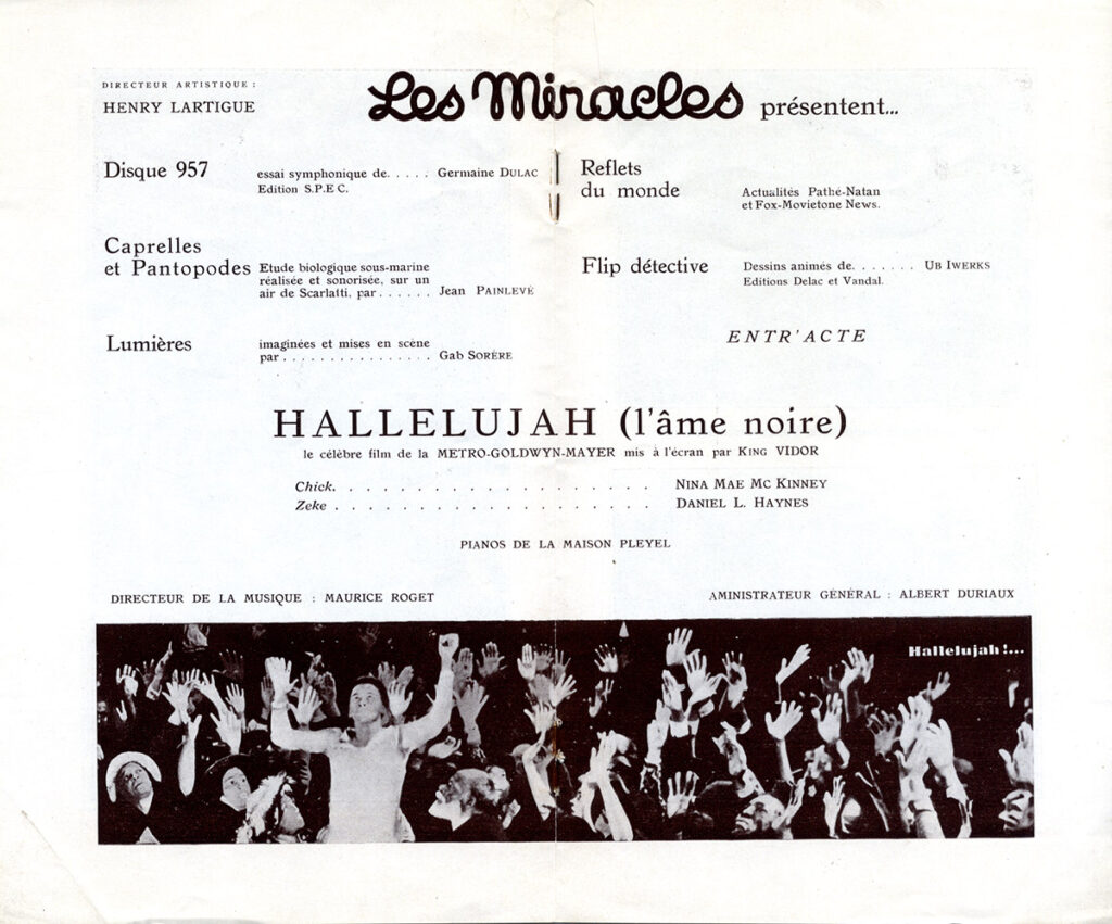 HALLELUJAH (1929; ca. 1930 first French release) Program