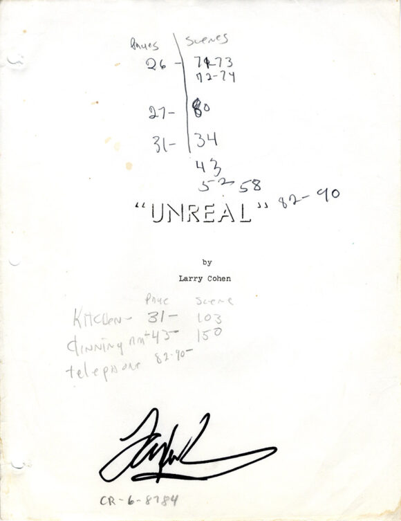 BONE [under working title UNREAL] (1972) Shooting script signed by writer-director Larry Cohen - Image 2