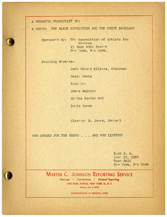 A VERBATIM TRANSCRIPT OF A FORUM: THE BLACK REVOLUTION AND THE WHITE BACKLASH - WHO SPEAKS FOR THE NEGRO... AND WHO LISTENS? (Jun 15, 1964)