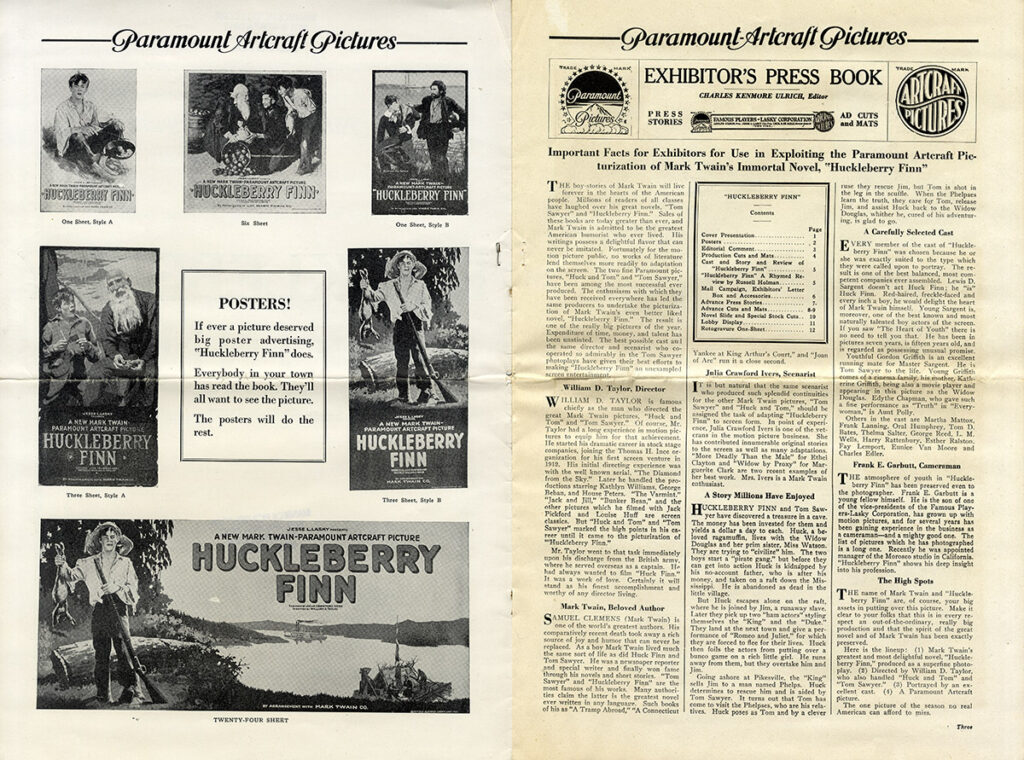 HUCKLEBERRY FINN (1920) Pressbook