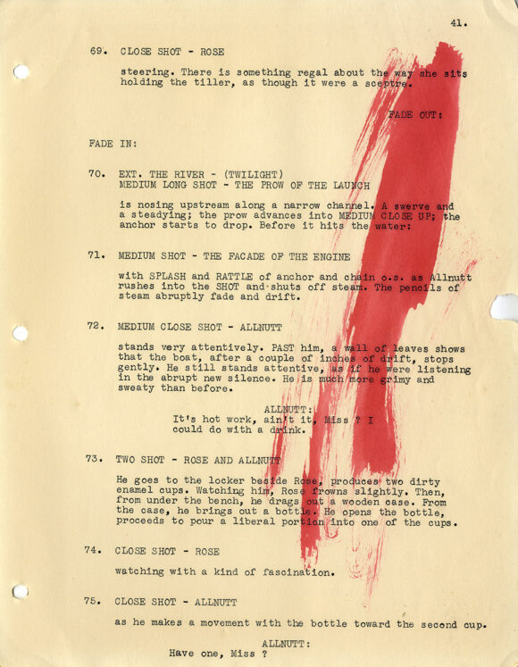 AFRICAN QUEEN, THE (1951) Screenplay by James Agee, John Collier, and John Huston, From the novel by C. S. Forester