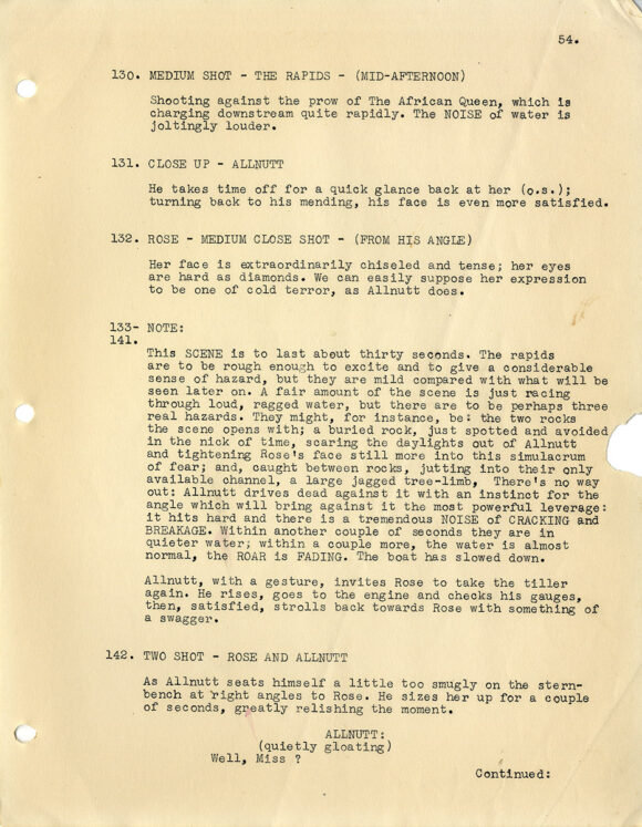 AFRICAN QUEEN, THE (1951) Screenplay by James Agee, John Collier, and John Huston, From the novel by C. S. Forester