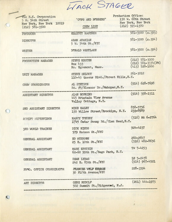 COPS AND ROBBERS (1972) Shooting Script dated May 30, 1972 by Donald Westlake - Image 4