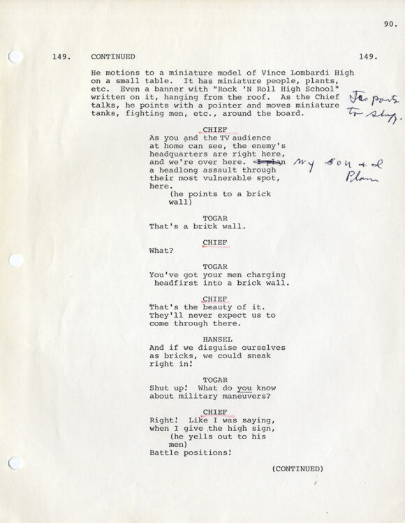 ROCK 'N' ROLL HIGH SCHOOL (1978) Film script by Richard Whitley and Russ Dvonch, Final Draft dated 10/5/78