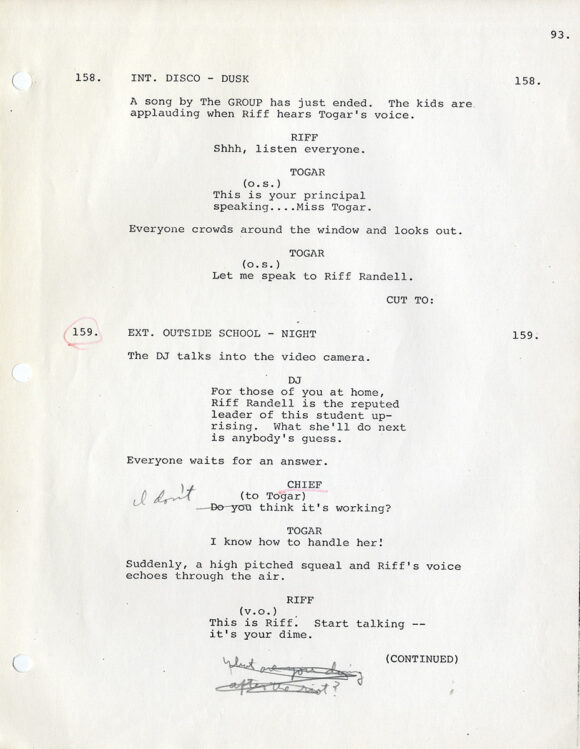 ROCK 'N' ROLL HIGH SCHOOL (1978) Film script by Richard Whitley and Russ Dvonch, Final Draft dated 10/5/78