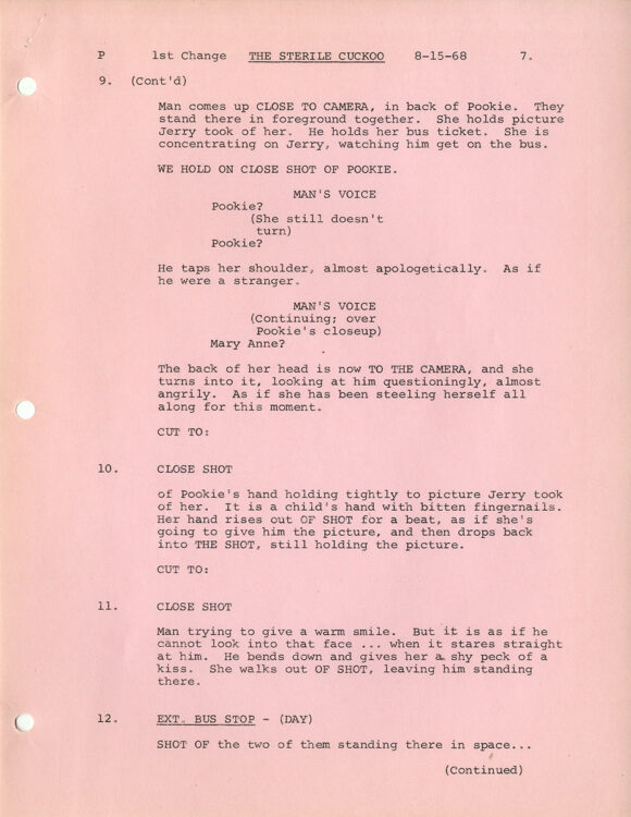 STERILE CUCKOO, THE (Jul 29, 1969) 2nd Draft film script by Alvin Sargent, Based on the Novel by John Nichols - Image 3