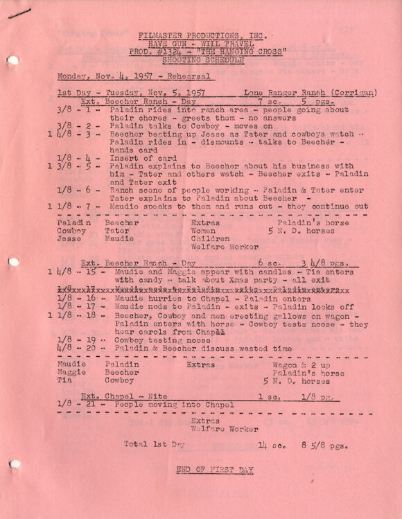 HAVE GUN – WILL TRAVEL - "THE HANGING CROSS" (1957) TV script by Gene Roddenberry