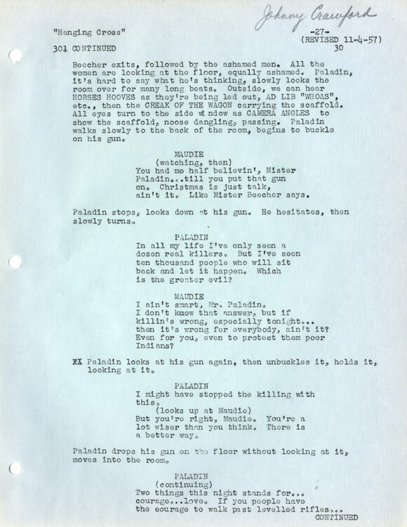 HAVE GUN – WILL TRAVEL - "THE HANGING CROSS" (1957) TV script by Gene Roddenberry