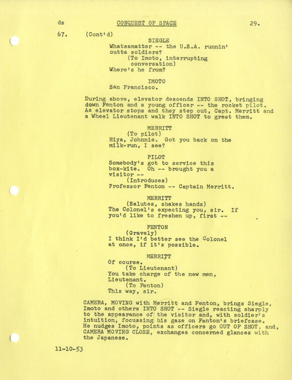 CONQUEST OF SPACE (Nov 9, 1958) Film script by James O'Hanlon