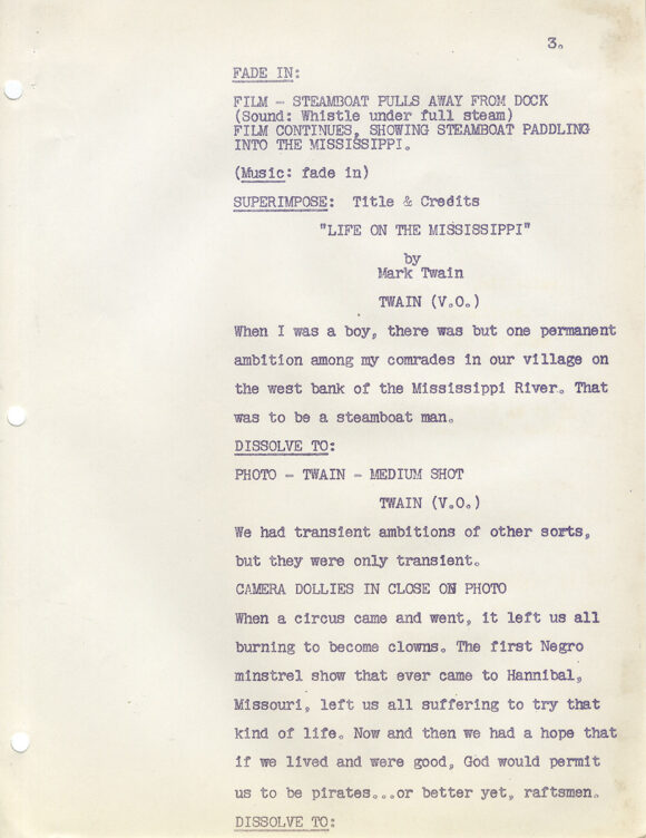 LIFE ON THE MISSISSIPPI (ca. 1956) TV script adapted by Willam Robert Yates; Mark Twain (source)