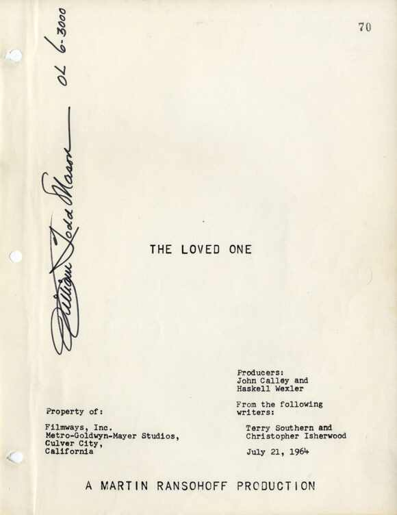 Evelyn Waugh (source), Terry Southern, Christopher Isherwood (screenwriters) THE LOVED ONE (1964) Film script