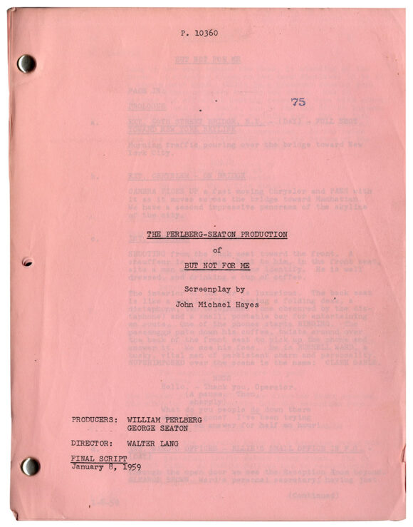 BUT NOT FOR ME (Jan 8, 1959) Final Script by John Michael Hayes