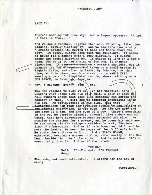 FORREST GUMP (Apr 23, 1992) Second Draft screenplay adapted by Eric Roth