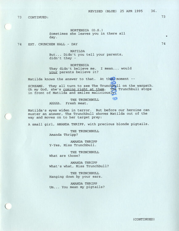 MATILDA (Apr 1995) Fourth draft screenplay by Nicholas Kazan, Robin Swicord