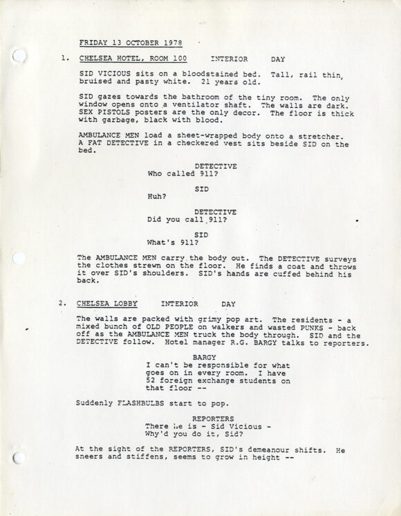 SID AND NANCY [under shooting title: LOVE KILLS] (1985) Third Draft script by Alex Cox, Abbe Wool