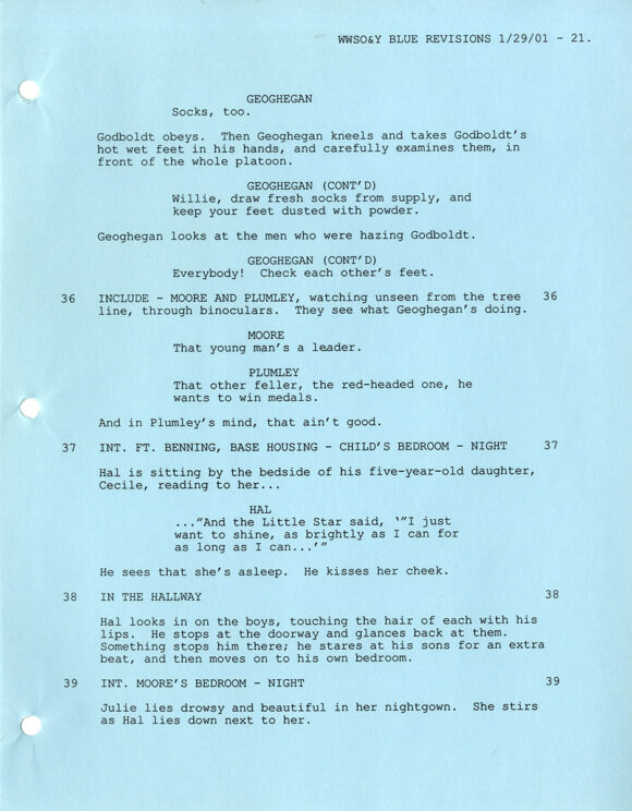 WE WERE SOLDIERS (2001) Blue revised film script adapted by Randall Wallace