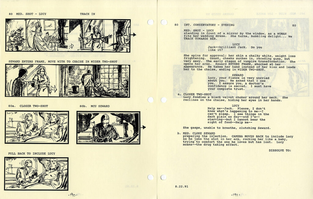 BRAM STOKER'S DRACULA (1991-92) Revised film script with storyboards