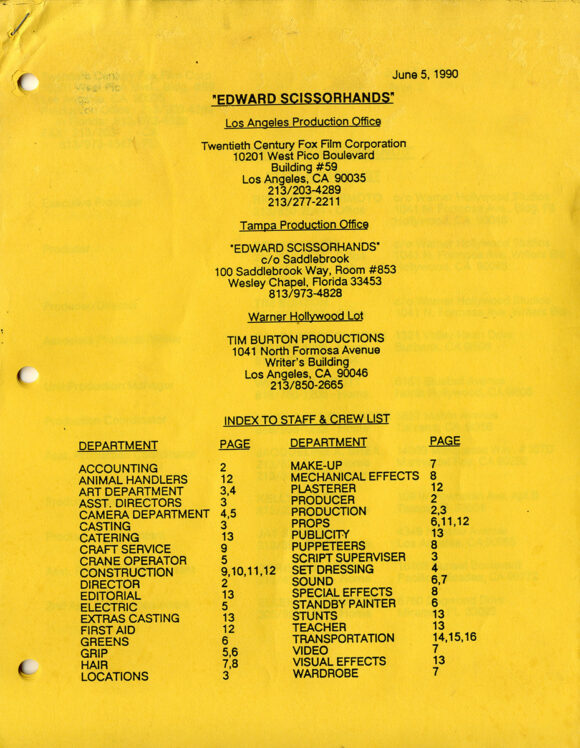 EDWARD SCISSORHANDS (1989-90) Script archive