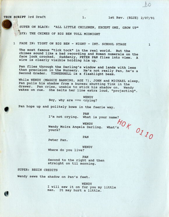 HOOK (Feb 7, 1991) 3rd Draft Technical script, 1st Rev. by Jim V. Hart, Malia Scotch Marmo