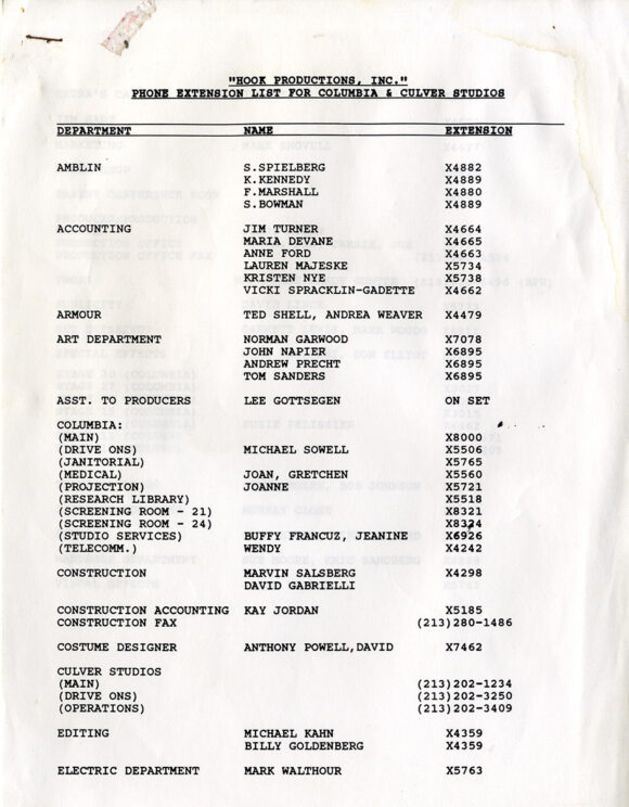 HOOK (Feb 7, 1991) 3rd Draft Technical script, 1st Rev. by Jim V. Hart, Malia Scotch Marmo