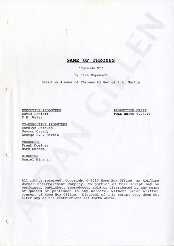 GAME OF THRONES (2010) Episode VI "A Golden Crown" TV script