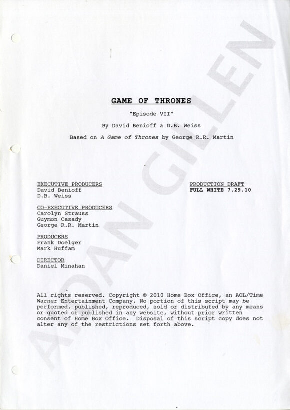 GAME OF THRONES (2010) Episode VII "You Win or You Die" TV script