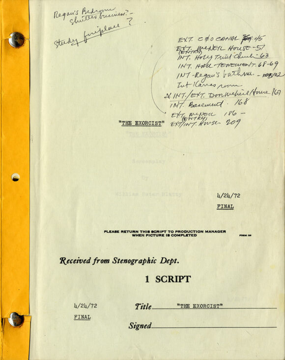 William Friedkin (director) THE EXORCIST (Apr 24, 1972) Revised final film script