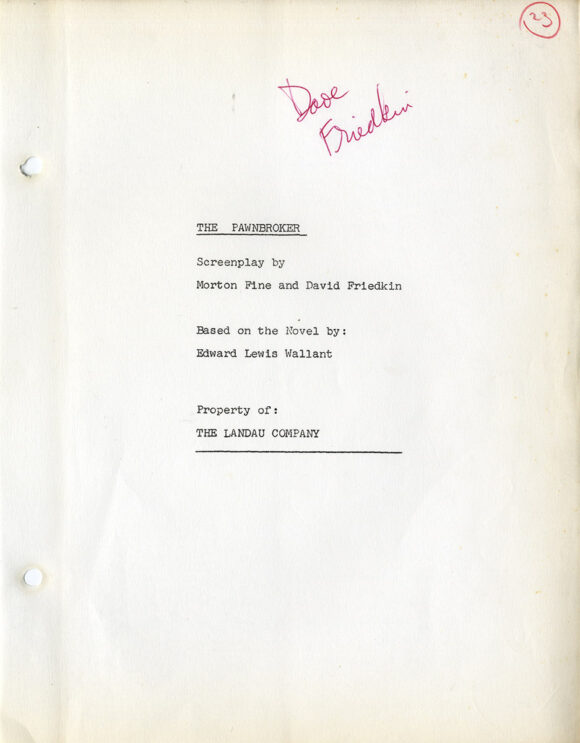 Sidney Lumet (director) (Holocaust film) THE PAWNBROKER (ca. 1963) Film script