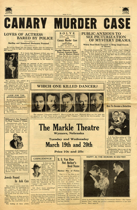 CANARY MURDER CASE, THE (1929) Oversized promotional flyer