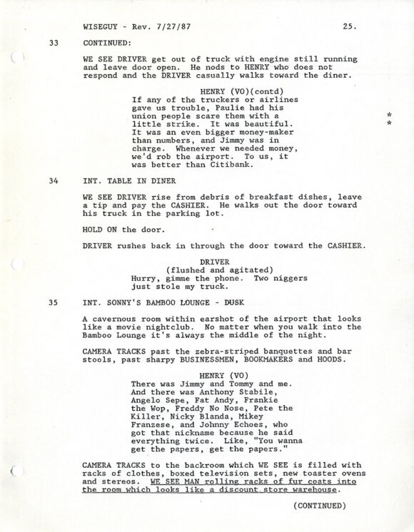 GOODFELLAS [working title: WISEGUY] (1987) Film script