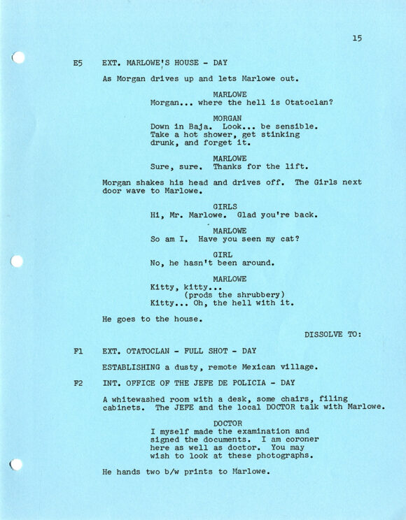 THE LONG GOODBYE (May 22, 1972) Signed revised draft film script