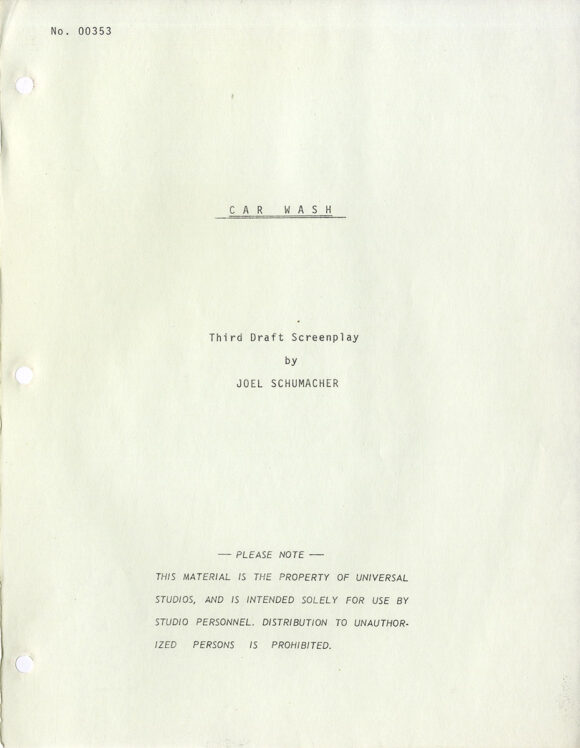 (African American film) CAR WASH (1976) Third draft film script by Joel Schumacher - Image 2