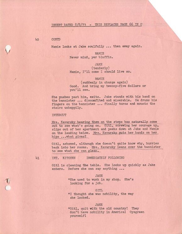 Joan Micklin Silver (screenwriter, director) HESTER STREET (Jun 1, 1973) Revised draft film script - Image 4