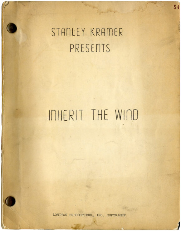 Stanley Kramer (director), Scopes Trial (subject) INHERIT THE WIND (Aug 13, 1959) Revised draft film script by [Nedrick Young] and Harold Jacob Smith