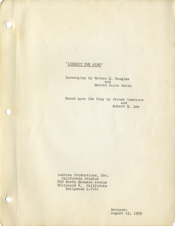 Stanley Kramer (director), Scopes Trial (subject) INHERIT THE WIND (Aug 13, 1959) Revised draft film script by [Nedrick Young] and Harold Jacob Smith - Image 2